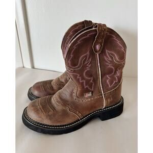 Brown and Pink Justin Gypsy Leather Cowgirl Boots 7